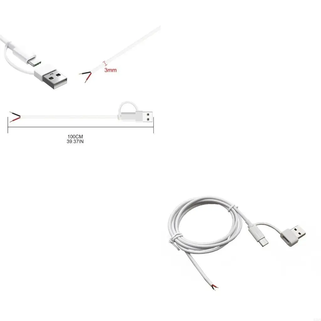USB C Pigtail 2 Cores Cable DIY Power Wire for LED Light Routers Cameras