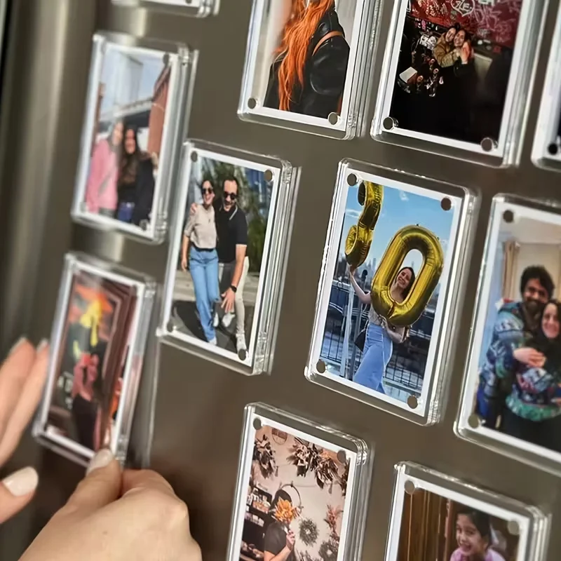 5/10pc Creative Magnetic Acrylic Photo Frame Stand, Desktop Photo Postcard Display Holder, Wedding Pictures Home Table Decor