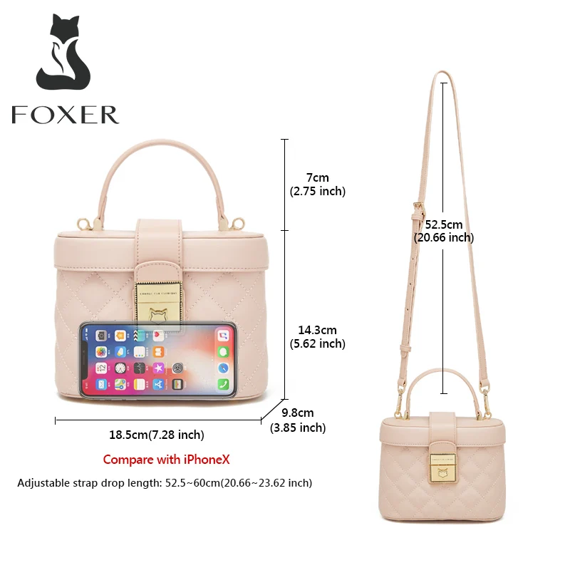 FOXER Split Leather Fashion Box Bag Mini Handbag For Women\'s Brand Crossbody Shoulder Bag Lady Messenger Bag Elegant Small Totes