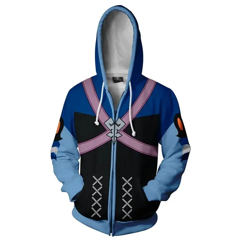 Anime Game Kingdom Hearts Clothing Men Hooded Sweatshirts Sora Cosplay Zipper Jackets Streetwear Male 3d Print Hat Tops