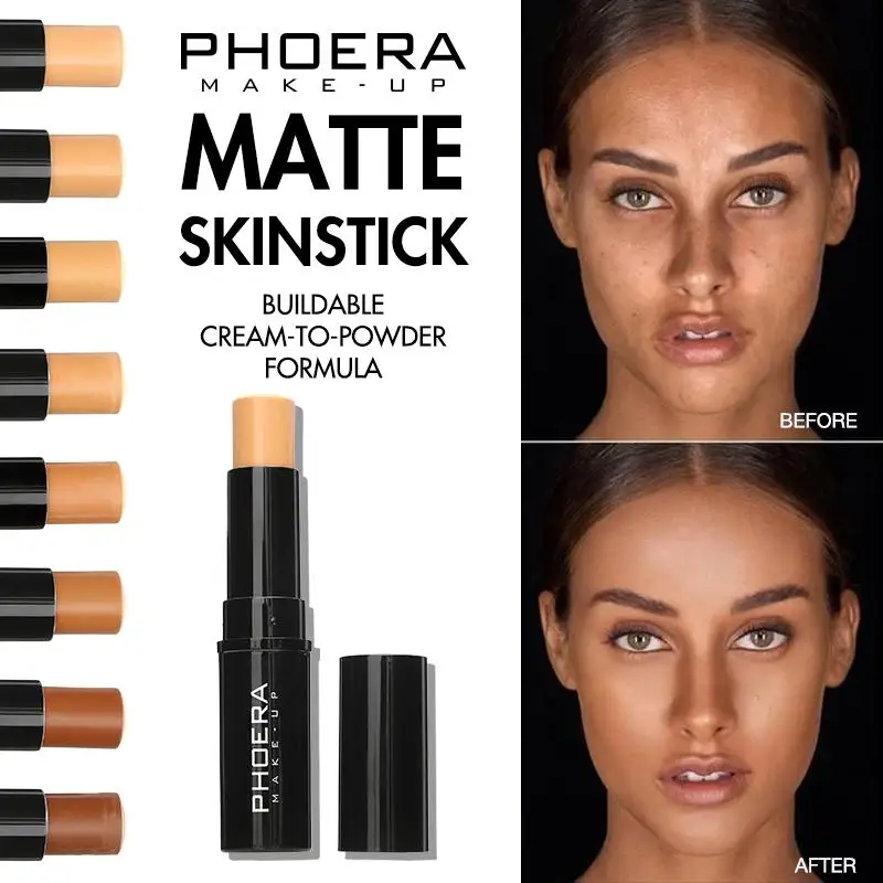 PHOERA 12 Colors Concealer Stick Smoother Long Lasting Contour Foundation Stick Breathable Highlighter Stick With Free Gift