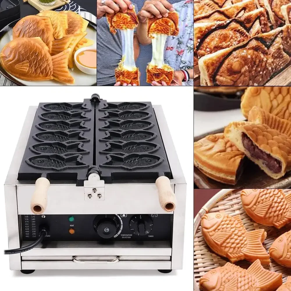 Commercial Fish Type Waffle Machine, Electric Nonstick Large Fish Type Waffle Machine Non Stick Japanese Taiyaki Maker Sea Bream
