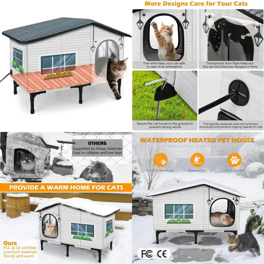 

Insulated Outdoor Cat Shelter with Heated Pad for Winter, Elevated Feral Cat House (20x17x16)
