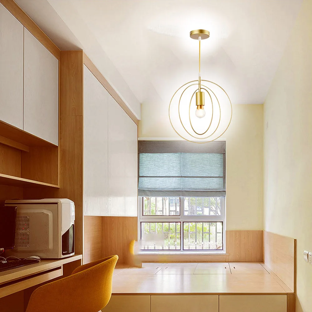 Vintage Antique Golden Circle Pendant Lights Originality Plated Vacuum Modern Led Lamp Bar Counter Hanglamp Simple Metal E27