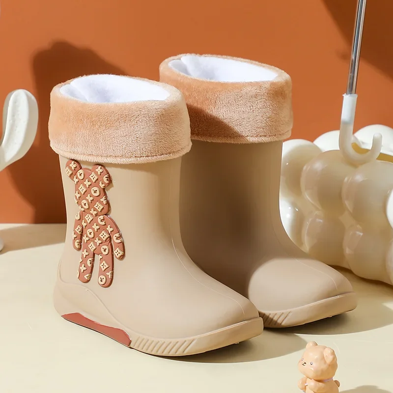 Nuevas Botas de lluvia cálidas acolchadas para niños, Botas de lluvia de invierno para niños medianos y grandes, zapatos impermeables antideslizantes para exteriores para estudiantes