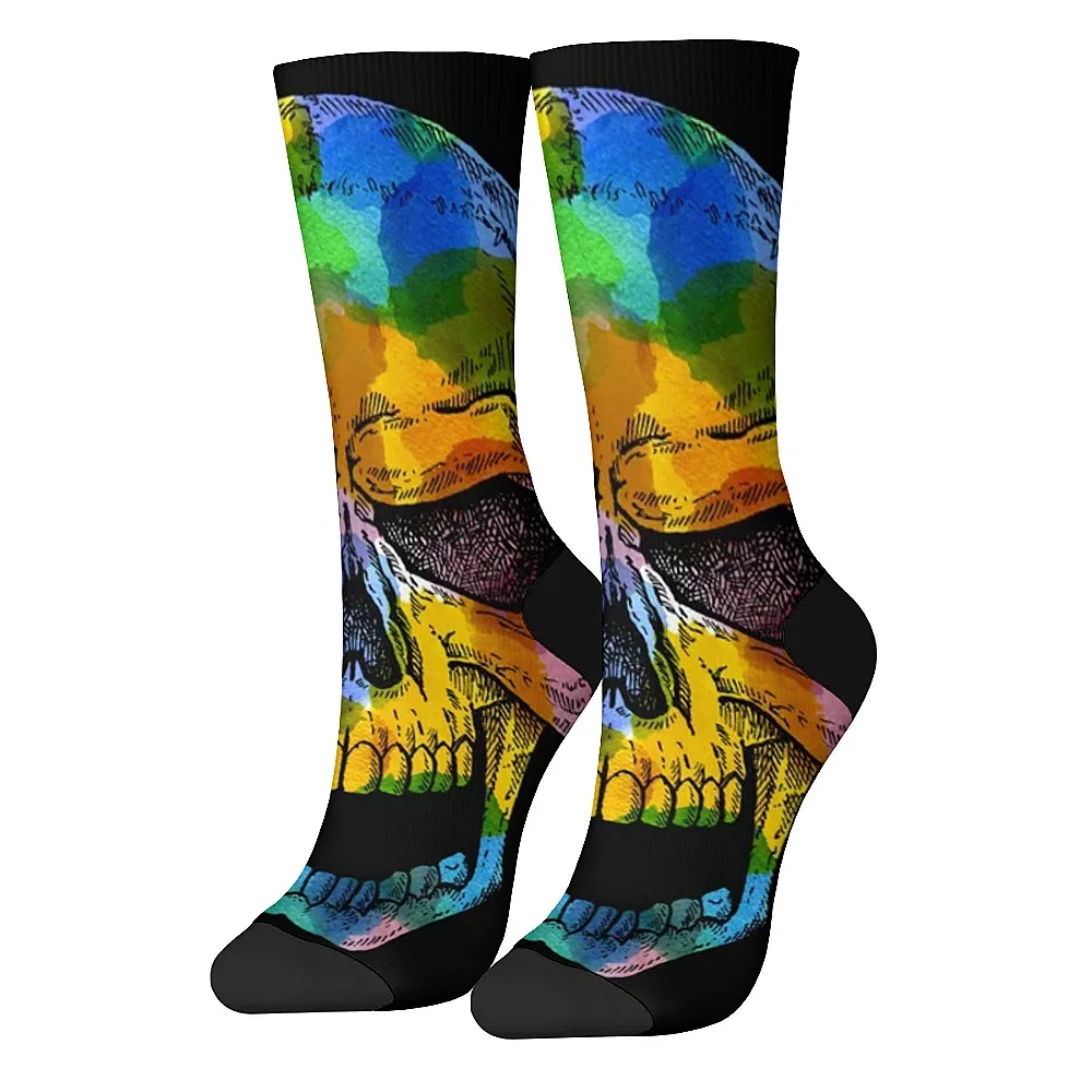 Calcetines de tubo medio novedosos y versátiles con patrón de esqueleto, estilo versátil, transpirables y cálidos, regalo perfecto
