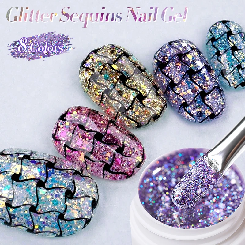 LILYCUTE 8 pièces paillettes paillettes Gel vernis à ongles brillant flocons tremper ongles Gel Varnis Semi Permanent pour Nail Art décoration bricolage