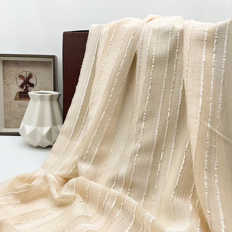

Striped Semi-Transparent Chiffon Silk Fresh Minimalist Style Fabric Jacquard Cut Flower Embroidery Fringe Spring Summer Material