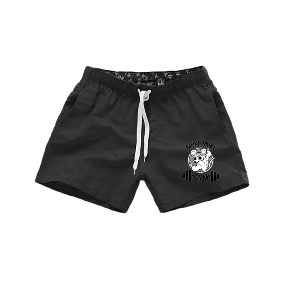 Asian size Men Black Quick Dry Lined Beach Shorts Cartoon Fitness Mouse Graphic Elastic Drawstring Summer Casual Swim Boardshort