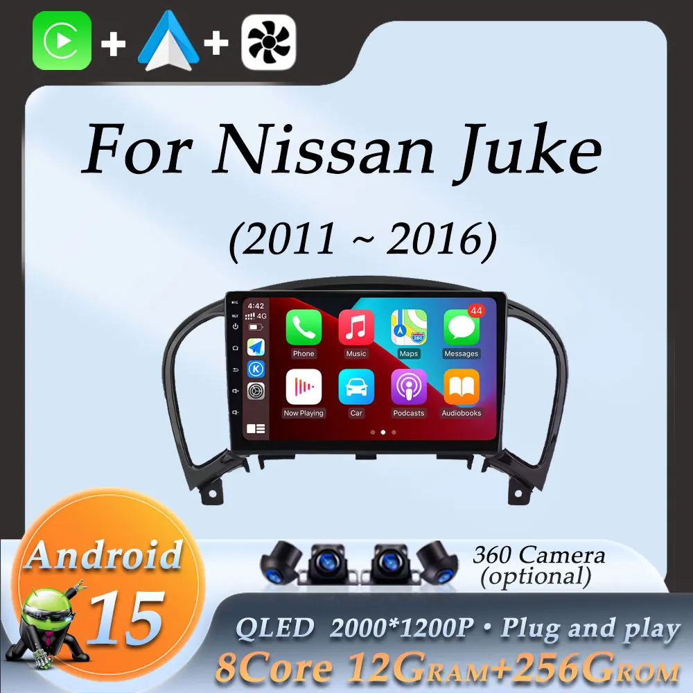 

Беспроводной CarPlay Android 15 для Nissan Juke 2011-2016 Автомобильный радиоприемник Видео Аудио Мультимедийный плеер DSP Стерео GPS Навигация Wi-Fi