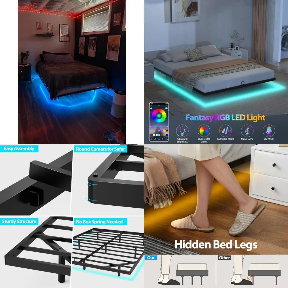 

Регулируемая металлическая кровать King Size со светодиодной подсветкой, простая сборка, не требует пружинного блока.