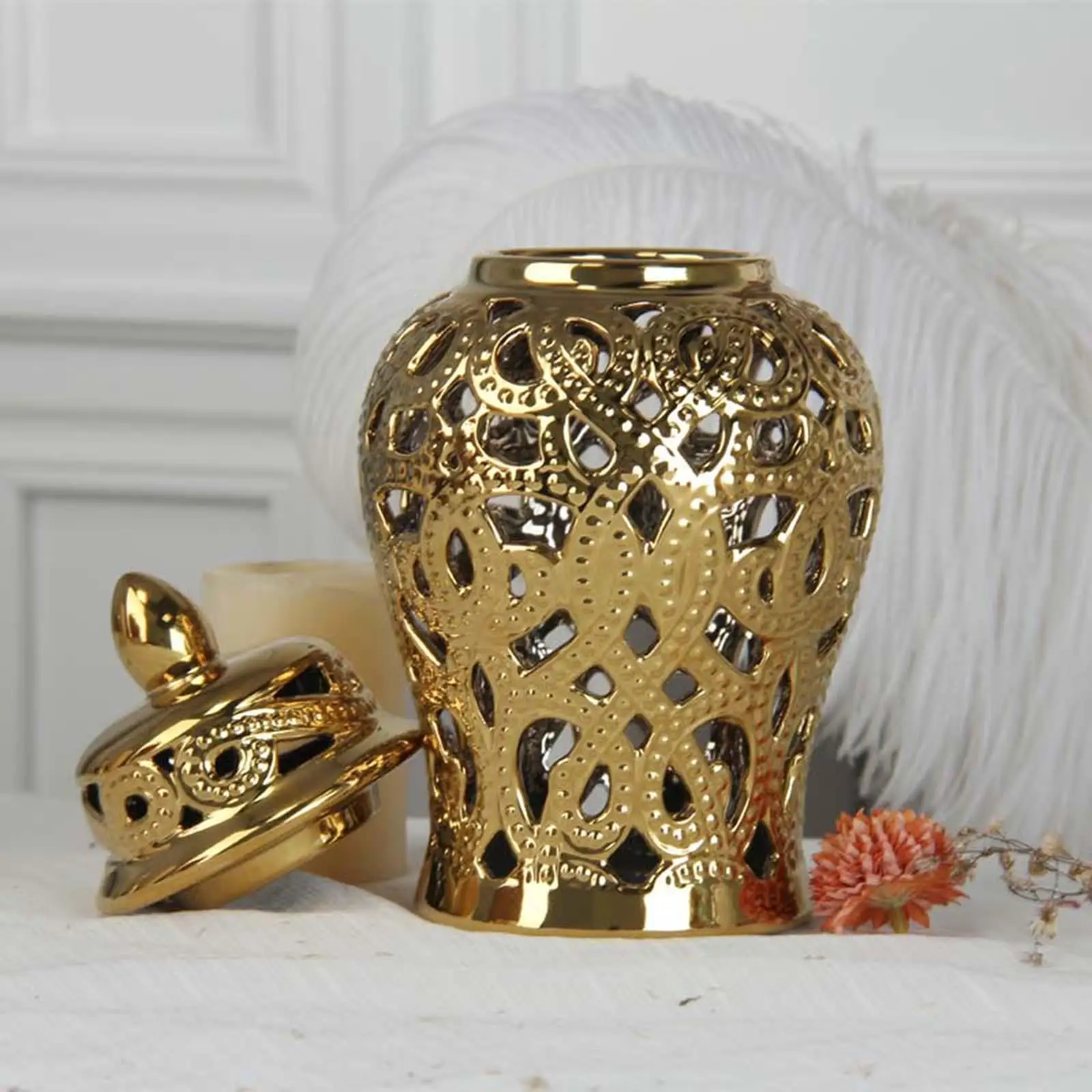 Ginger Jar Vase Porcelain with Lid for Living Room Centerpiece Flower Display Storage Canister for Kitchen