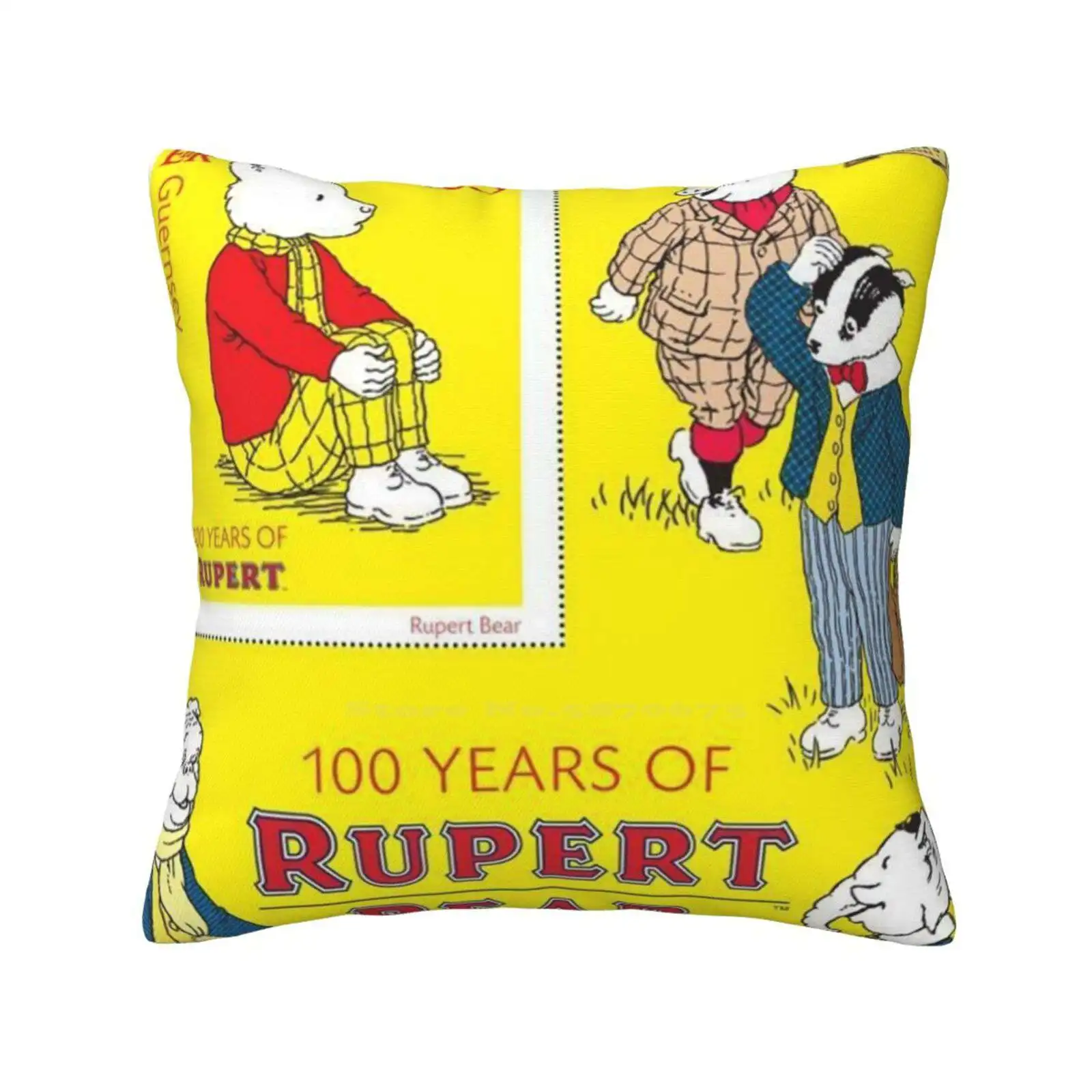 Rupert Bear Kids T-Shirt Design Fuuny Rupert Bear Funny Cute Decor Square Pillowcase Rupert Bear And Friends Comics Uk