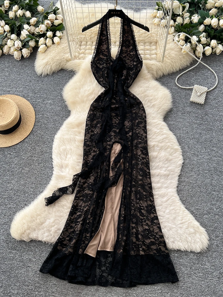 

Сексуальная женская юбка трапециевидной формы с v-образным вырезом и кружевной отделкой Bla Bal, длинная юбка с разрезом Dr Sa, дрейфующая юбка трапециевидной формы с высокой талией, полиэфирное волокно