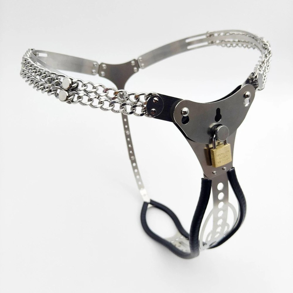 304 Stainless Steel Female Chastity Belt Anal Plug+Vagina Dildo Masturbator Strap Pants Chastity Device Gear with out lock view 3