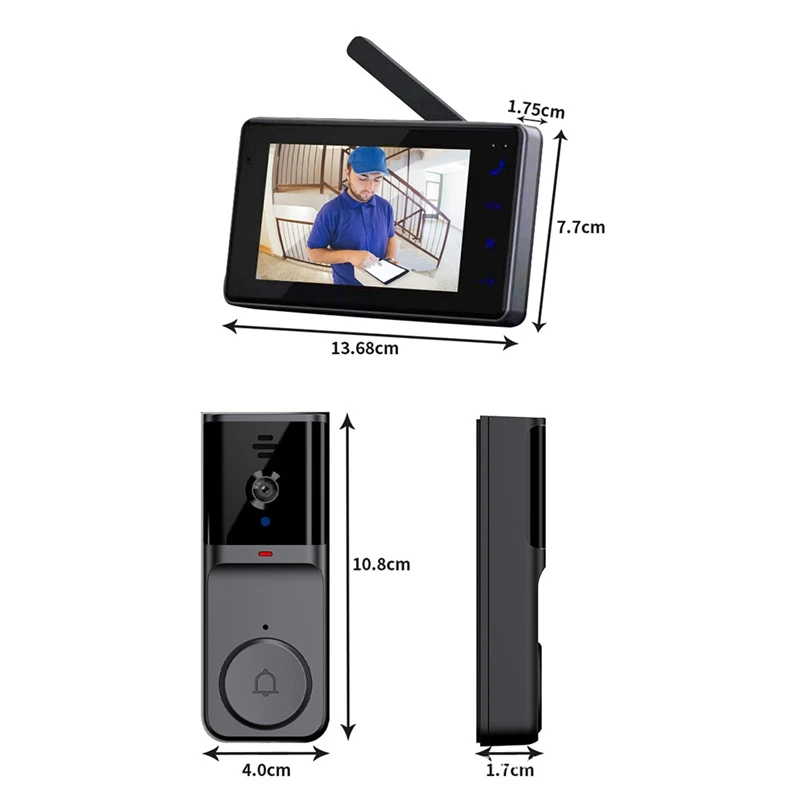 جرس باب يتضمن شاشة عرض فيديو مع شاشة IPS 4.3 بوصة 2-Way Audio 2.4Ghz كاميرا جرس الباب لتسجيل الاتصال الداخلي البصري مع هوائي