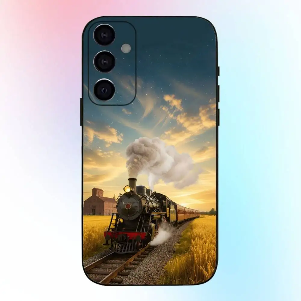 حافظة هاتف كلاسيكية على شكل قطار بخاري لهاتف سامسونج جالاكسي A73، A72، A71، A70، A53، A52، A51، غطاء أسود ناعم آخر #3