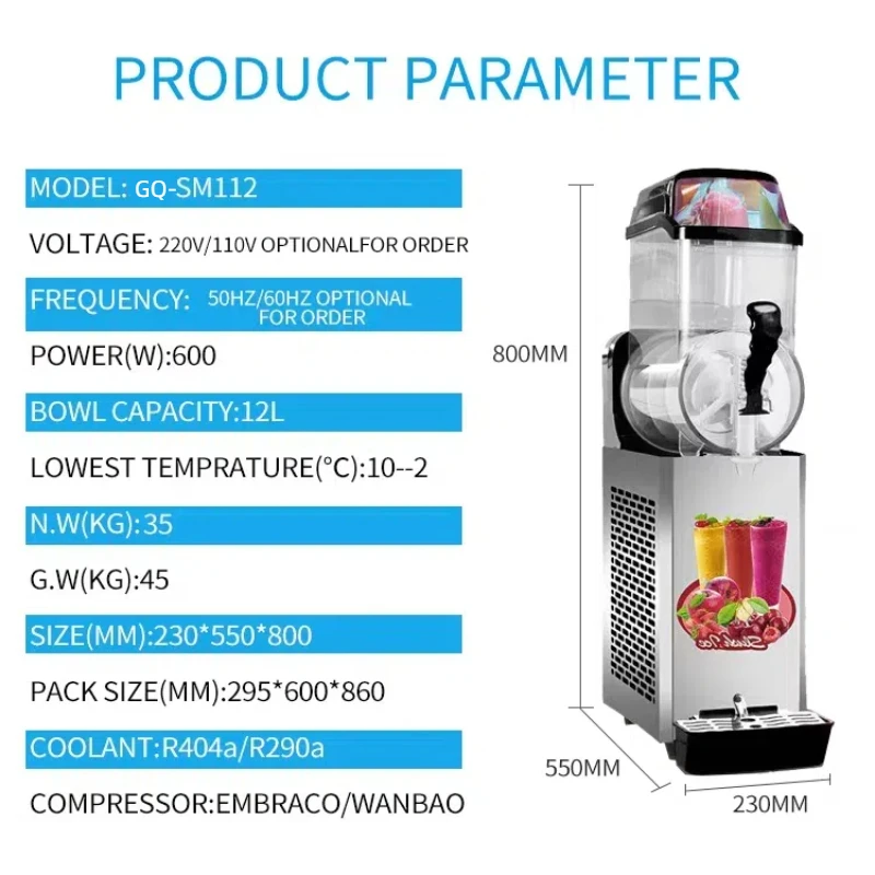 GQ-SM112 1 tank easy cool home frozen drink automatic ice slush machine with spare parts