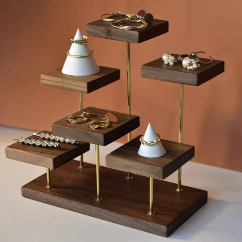 Solid Wood Jewellery Display Stand Counter Jewelry Organizer Holder Ring Earrings Shelf Exhibitor Bracelet Necklace Storage Rack