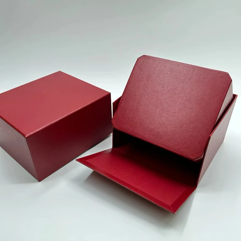 Rectangle Fashion Red Travel Display Watch Box with Paper Bag Card Black Velvet for Luxurious Brand Gift No Logo Packing Boxes