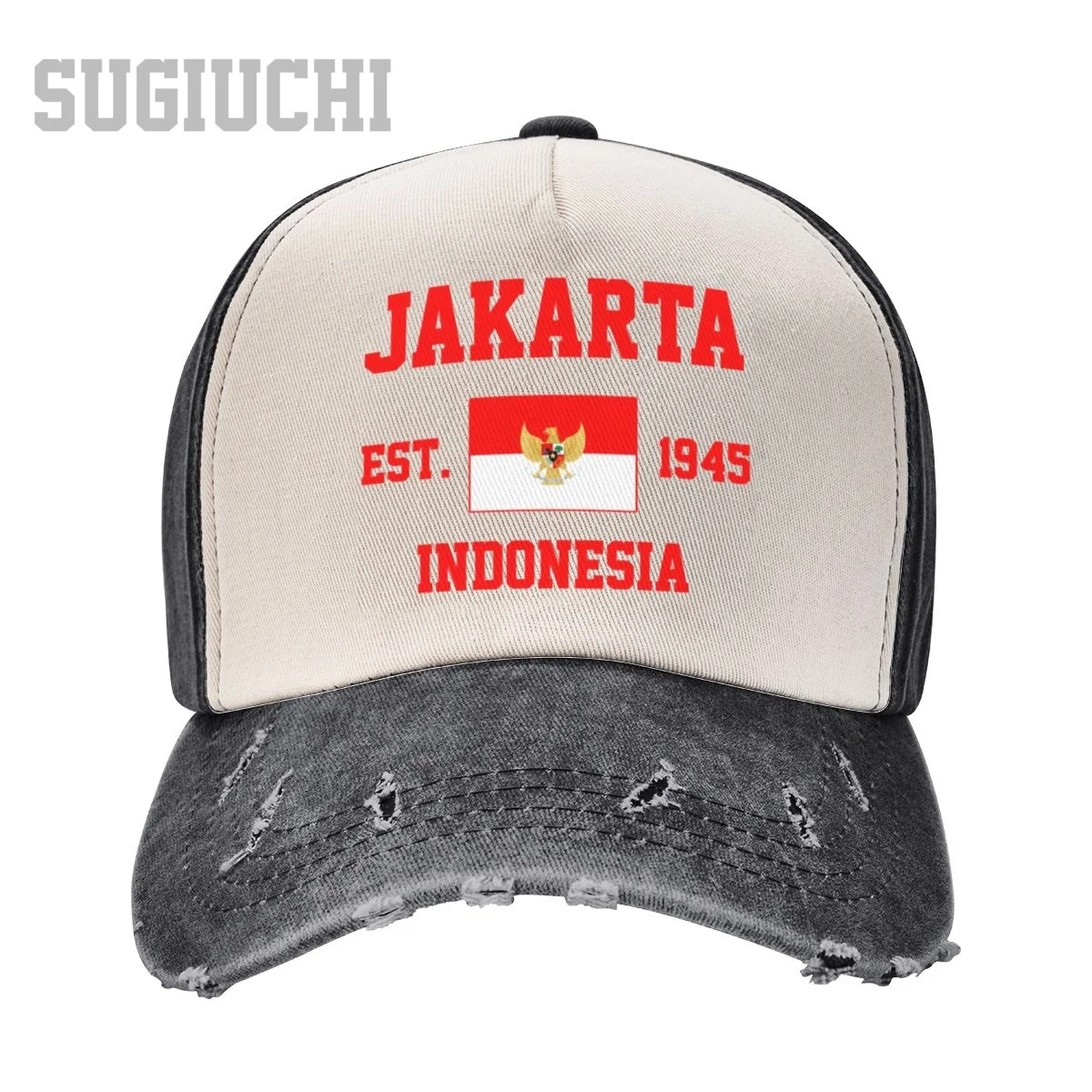 Unisex Baseball Cap Indonesia EST.1945 Jakarta Capital Men Women Vintage Hats Washed Cotton Trucker Gift