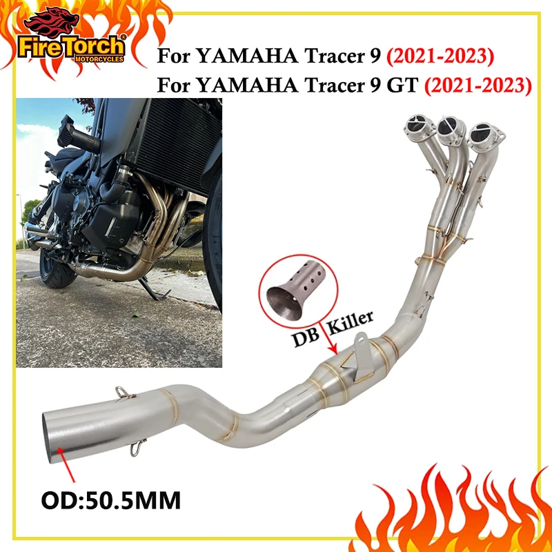 Slip On For Yamaha Tracer9 Tracer 9 GT 2021 2022 2023 Motorcycle Exhaust Escape Systems Front Middle Link Pipe Muffler 51MM