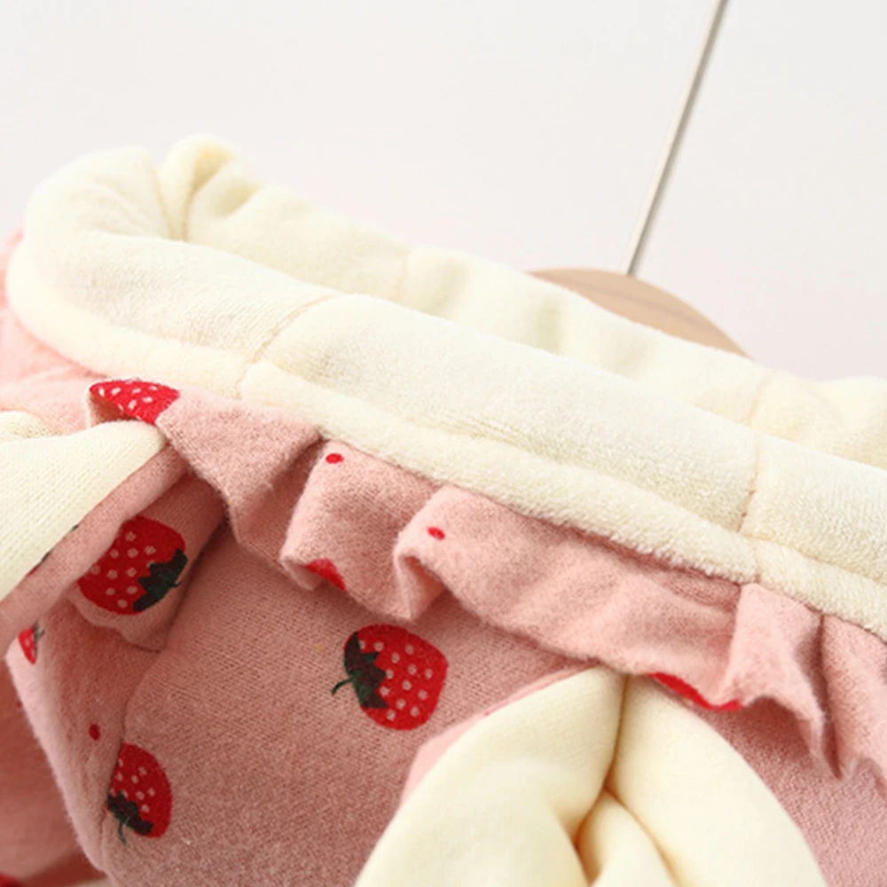 Winter New Girls\' Thick Cotton Coat Hooded Strawberry Printed Rabbit Ear Jacket with Bag Included