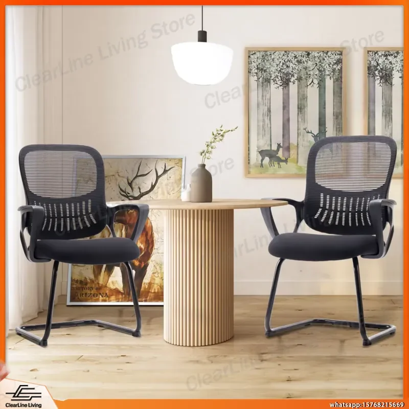 Cadeira de Escritório Ergonômica Sem Rodas com Encosto em Malha, Suporte Lombar, Braços Ajustáveis, Cadeira para Visitantes, Cadeira de Recepção, Home