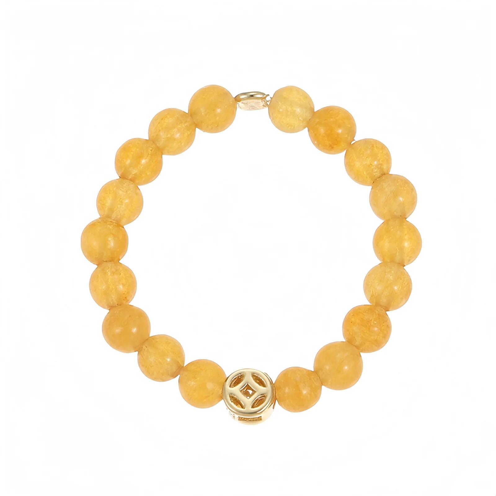 

Adjustable Elastic Stretch Ring with Round Topaz Beads & Antique Coin Charm, 925 Sterling Silver 14K Gold Plated, Wealth Symbol