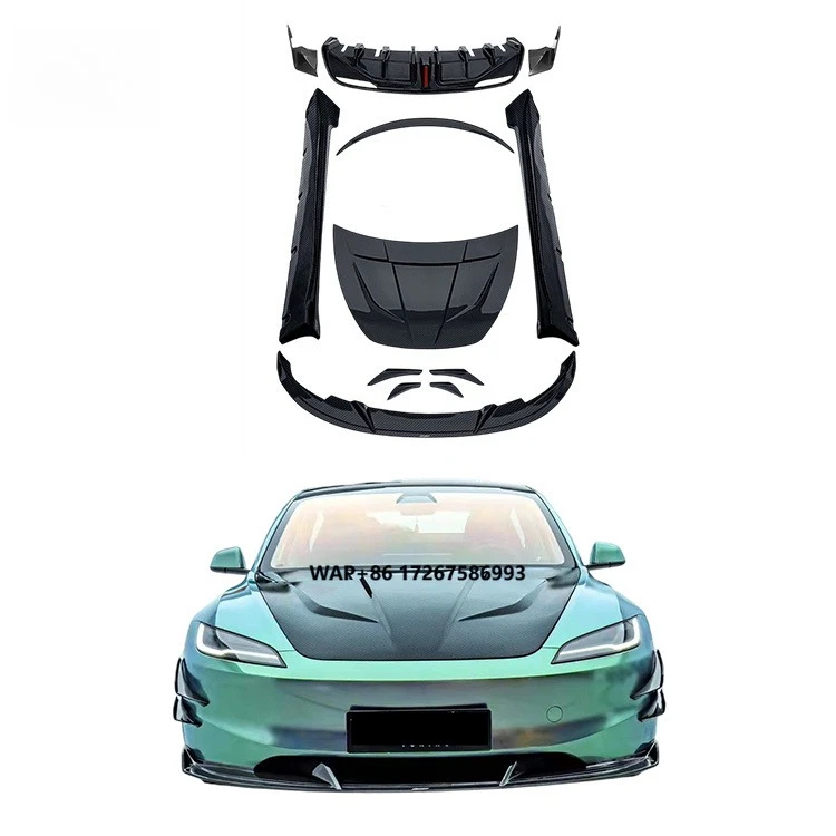 Neues Model 3 2024+ Carbon-Faser Frontspoiler Seitenschweller Heckdiffusor Spoiler Flügel Canards C-Style Stoßstange Karosserie-Kit