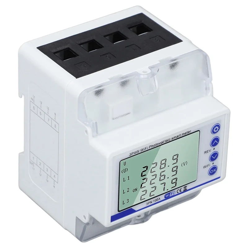 

RMWIN-Wifi 3-Phase 100A Energy Meter And Circuit Breaker With LCD Display 60-300V Directional Switch