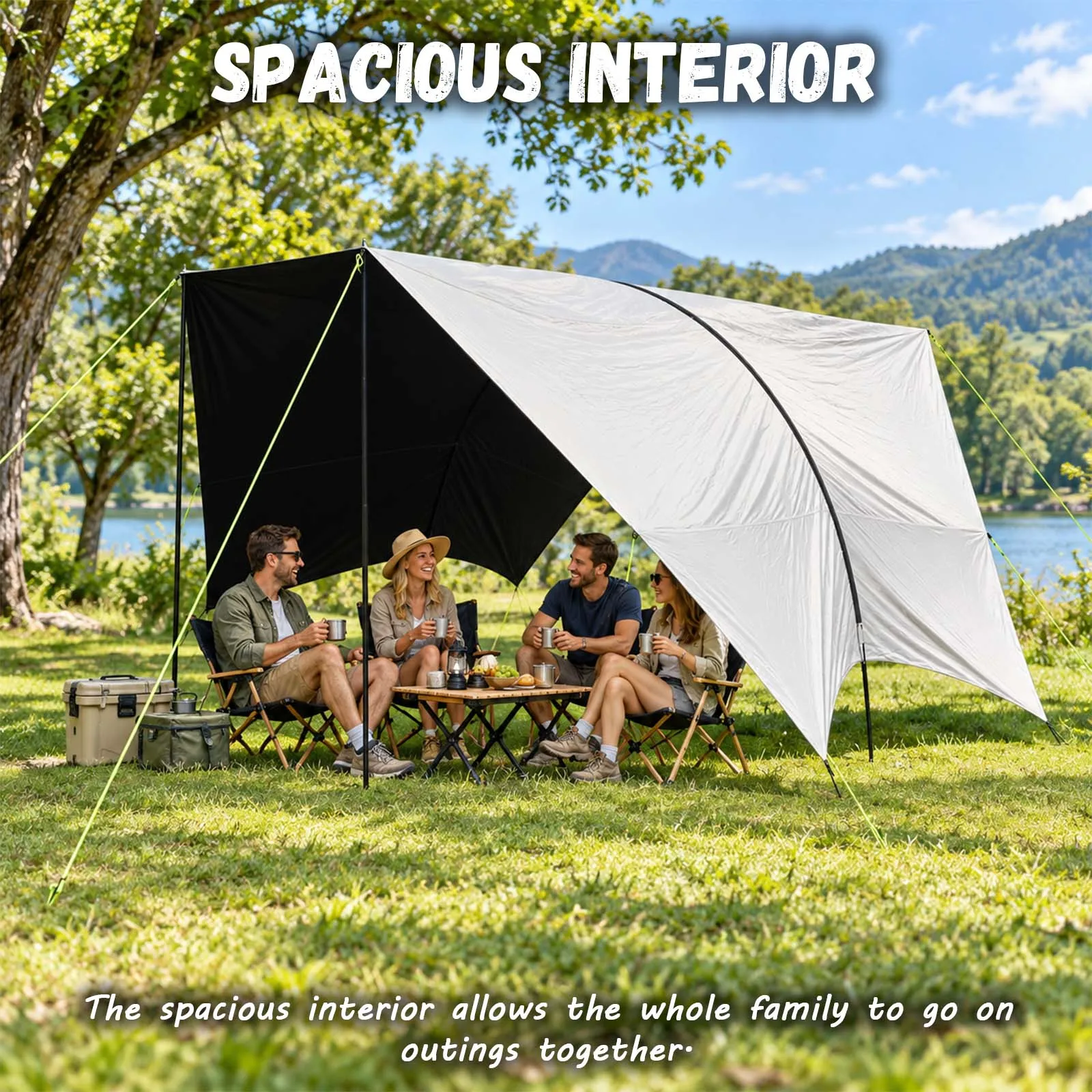 Silver Camping Awning Tent Two Tone Spacious for Forest Camping Glamping Outdoor Couple Nature Adventure