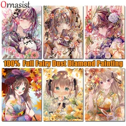 5D Fairy Dust Drill Diamond Painting Cross Stitch Cartoon Girl Flower Full Crystal Diamond Mosaic Embroidery Set Home Decoration