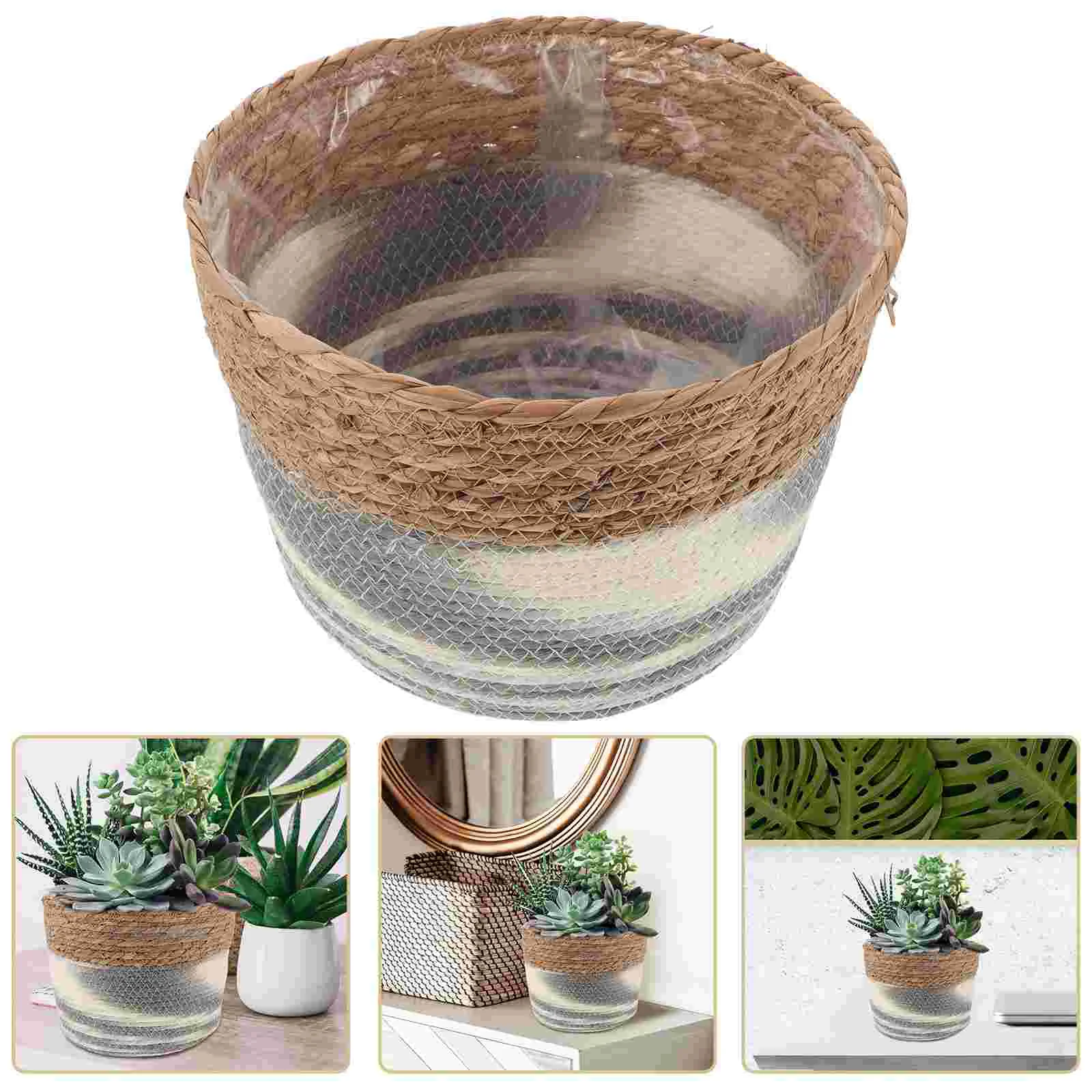 

Woven Flower Large Deep ganizer Bin Rattan Covered Vase Blanket Basket Plant Storage Home Decor