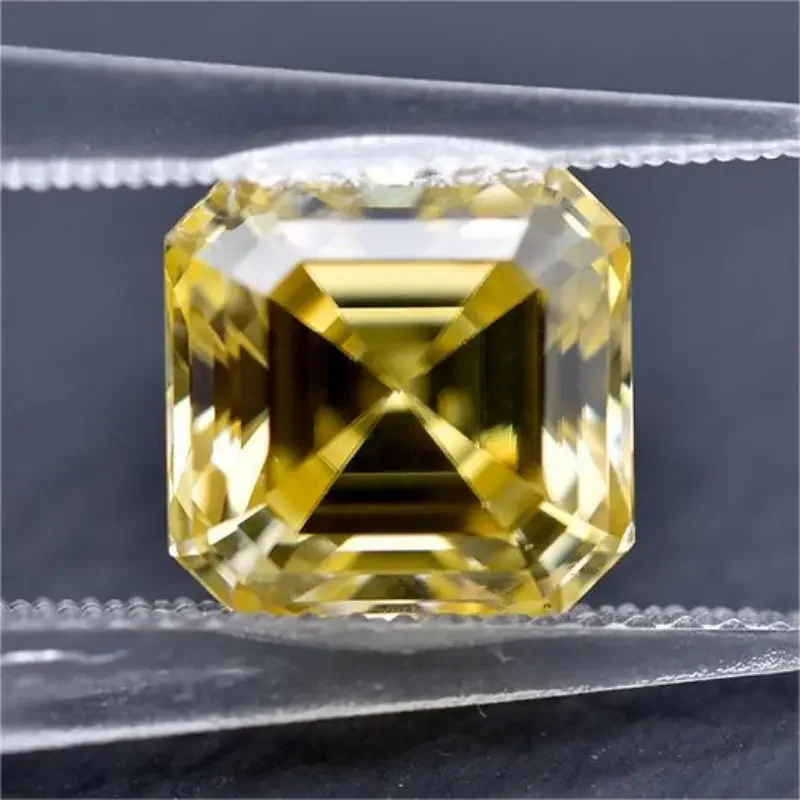 Moissanit-Stein im Asscher-Schliff, zitronengelbe Farbe, VVS1, DIY-Ring-Halskette, Hauptmaterialien haben den Diamanttester bestanden, mit Zertifikat. – Detail 5