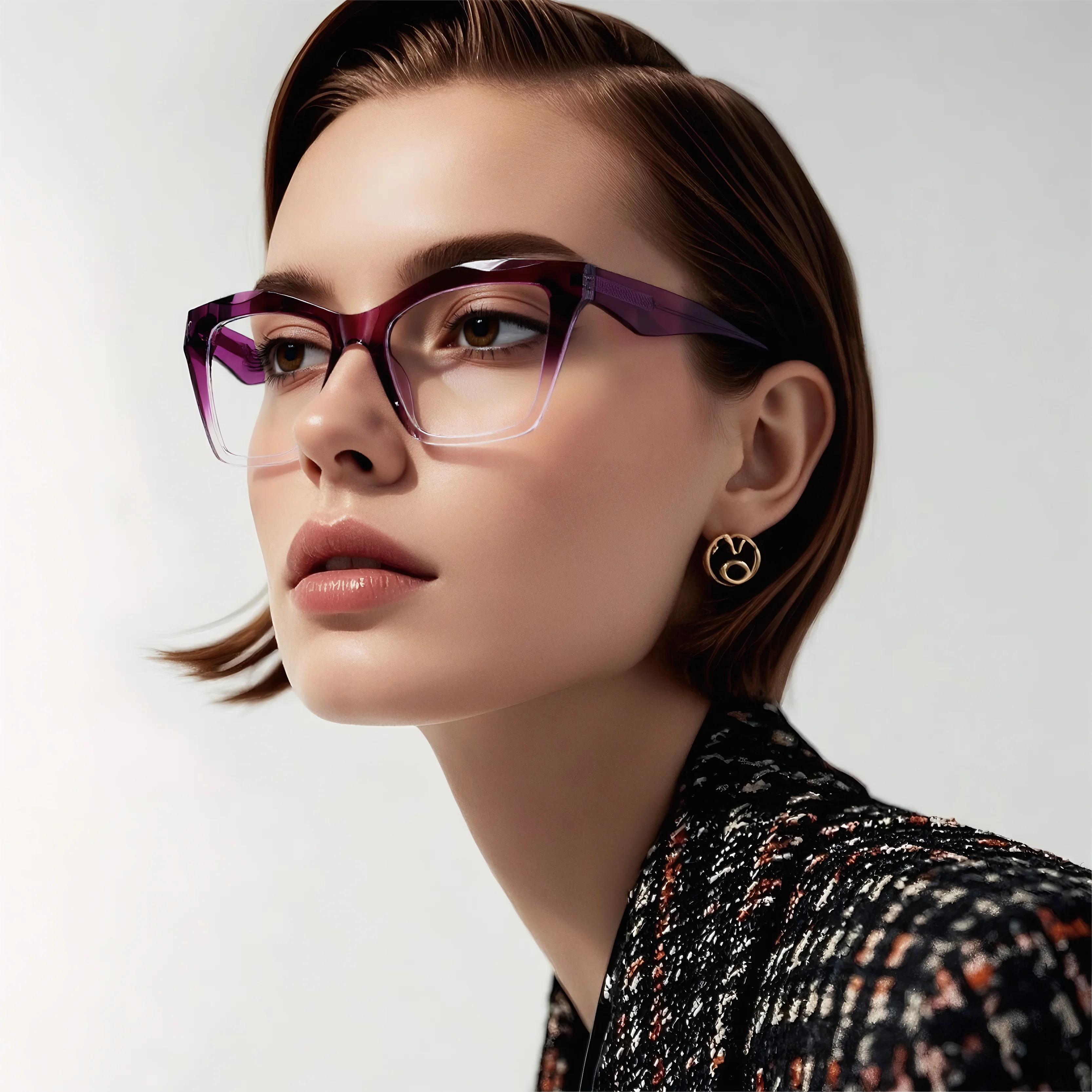 Übertriebene Cat-Eye-Brillengestelle für Damen, TR90-Speichermaterial, Federscharnier, Farbverlauf/Farbblock, Anti-Blaulicht