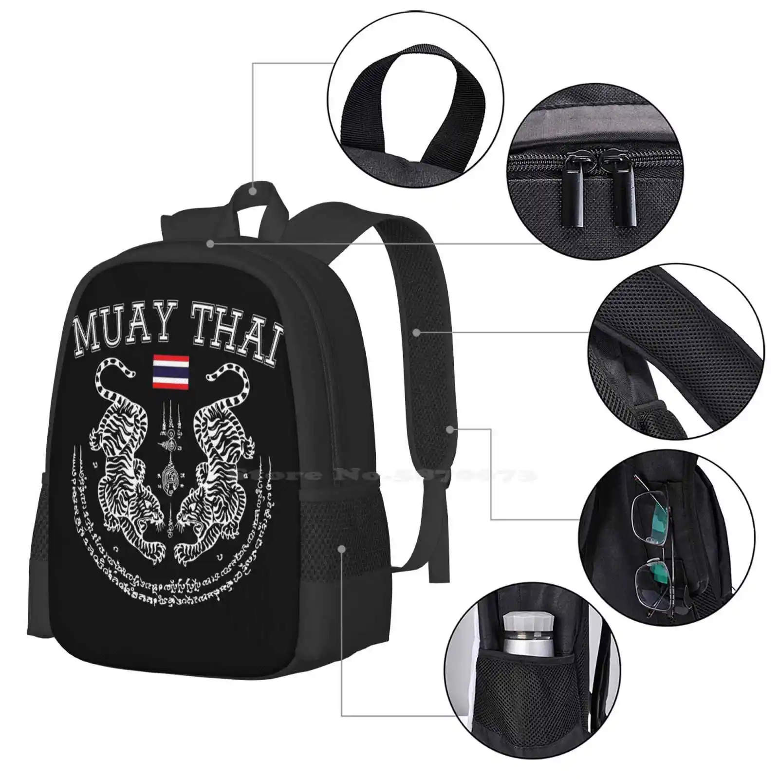 Muay Thai-mochila de Kickboxing para hombre y mujer, morral con diseño de patrón de arte Marital, Muay Thailand, para estudiantes universitarios y adolescentes