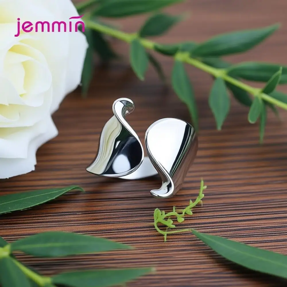 

Simple 925 Sterling Silver Geometric Glossy Metal Open Adjustable Rings For Women Men Anniversary Party Jewelry Gifts Accessory