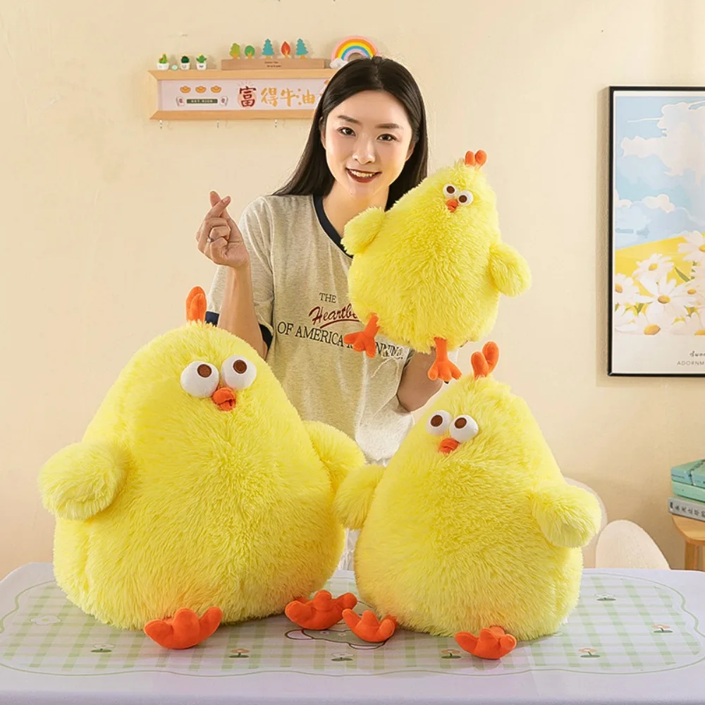 Long Hair Chicken Plush Toy Soft Stuffed Chicken Plush Pillow Cute Fluffy Plush Dundun Chicken Toy Friends Birthday Gifts