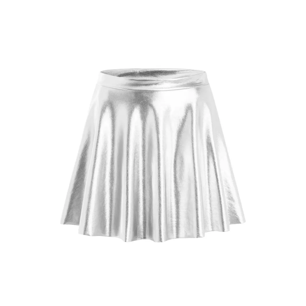 Sexy Flared Skirt Women's Clothing 2026 Sexy Patent Leather Versatile Half-Length Umbrella Skirt Fashion Women Skirts ESC4