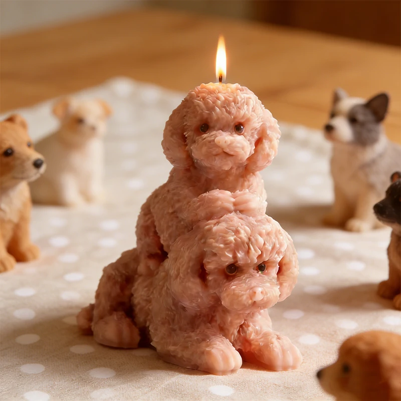 Candle Silicone Mold Poodle Dog Fluffy Aromatherapy Candle Mold DIY Resin Plaster Mould for Pet Lover Gift Home Decor Cute