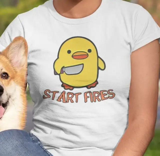 Start Fires Armed Duck With Knife Dank Meme Quote T Shirt Out Of Pocket Humor Funny Saying Edgy Joke Y2K Trendy