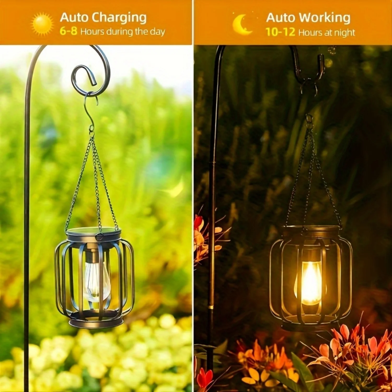 2 Pack Brighter Cylindrical Hanging Solar Lights Outdoor, Auto On/Off Outdoor Solar Lights for Yard Garden Patio Pathway Decor