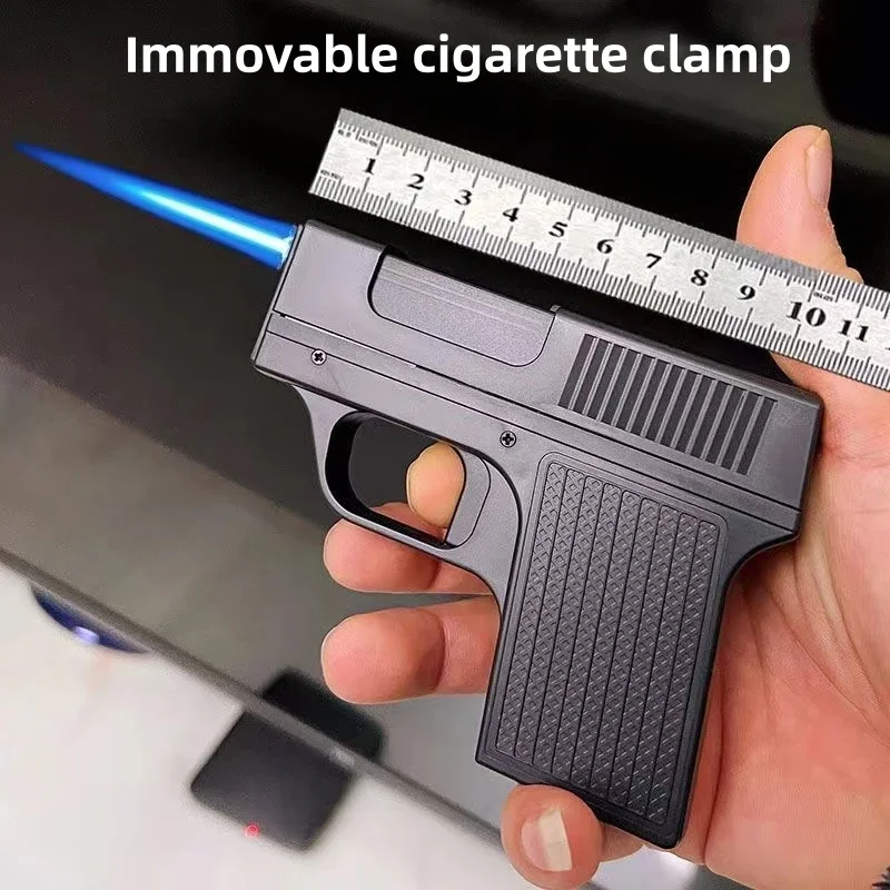 New pistol type butane gas lighter with three capacity cigarette holder, windproof spray blue flame direct flame lighter