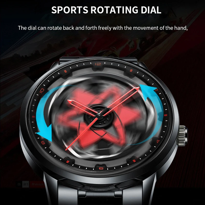UTHAI Creative Waterproof Rotating Wheel Hub Watch With Fashionable Three Dimensional Hollow Design Quartz Watches For Men