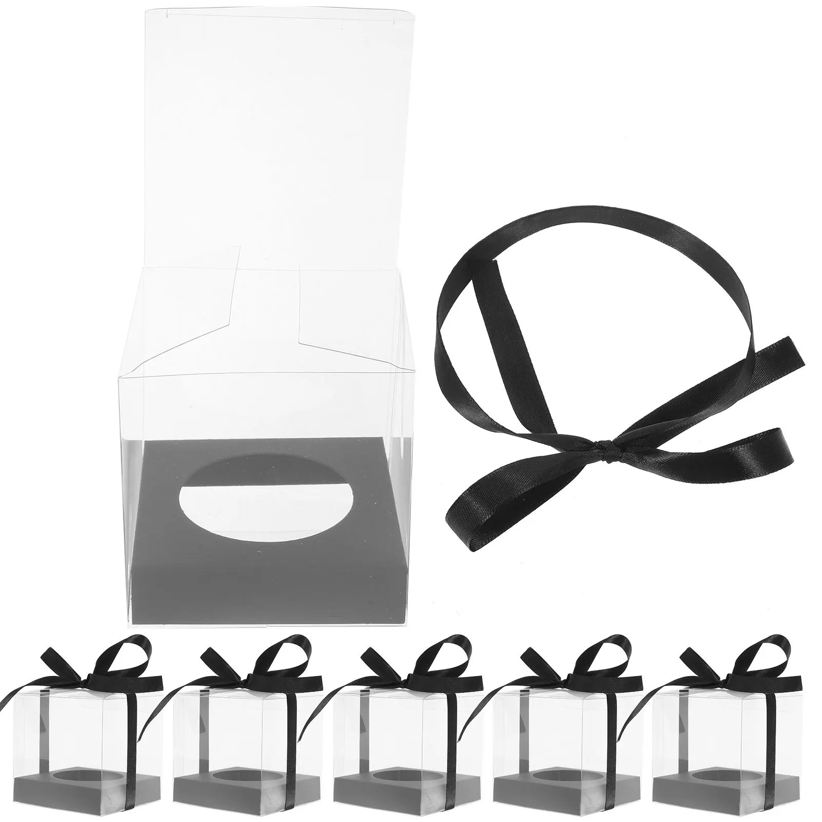

30Pcs Clear Cake Carrier Boxes Reusable Mousse Containers Ribbon Decoration Cake Display Packaging Bakery Packing