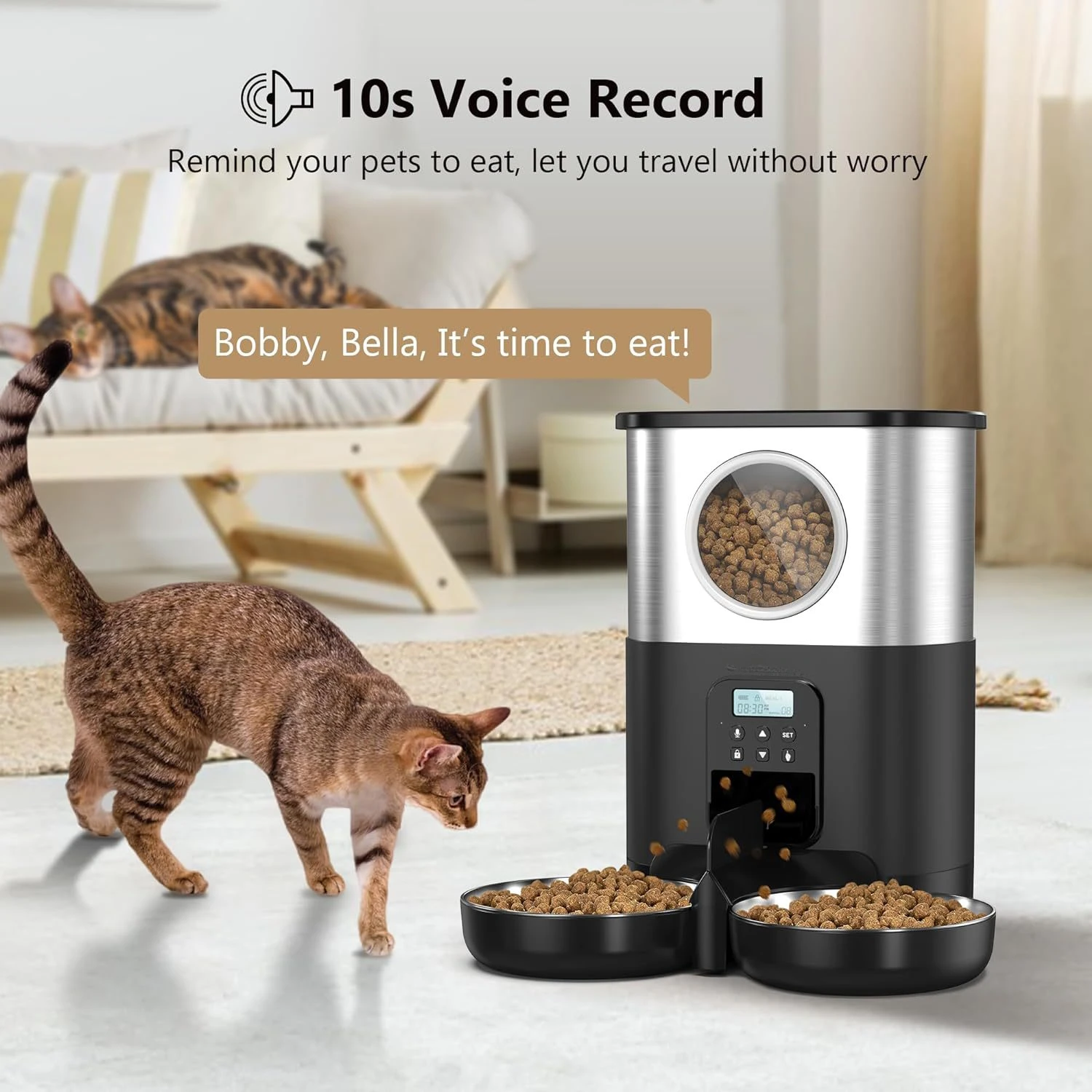

5L Wifi-Controllable Smart Cat & Dog Feeder Eco-Friendly Automatic Double Stainless Steel Bowl Dispenser with App Remote Control