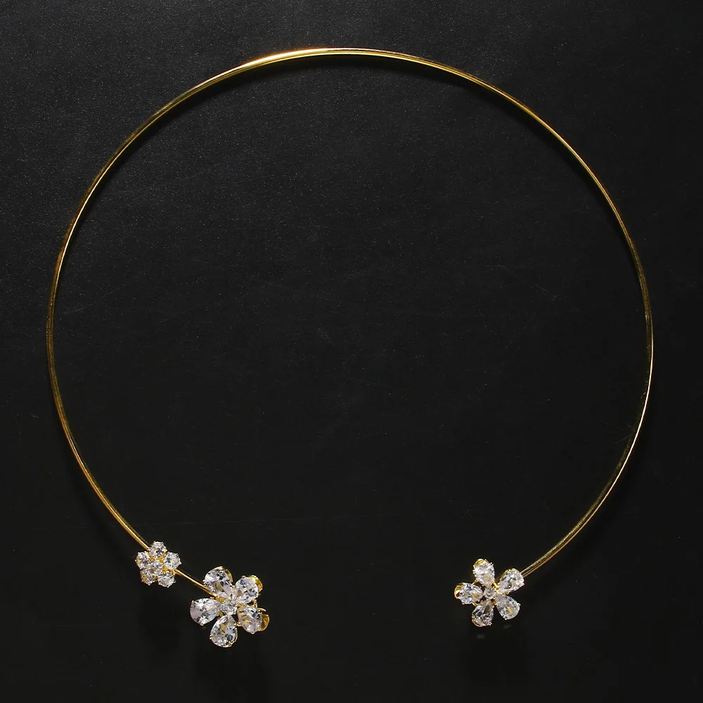 Stonefans Fashion Crystal Flower Collar Necklace Jewelry for Women Simple Metal Open Choker Torques Jewelry Accessories Gift