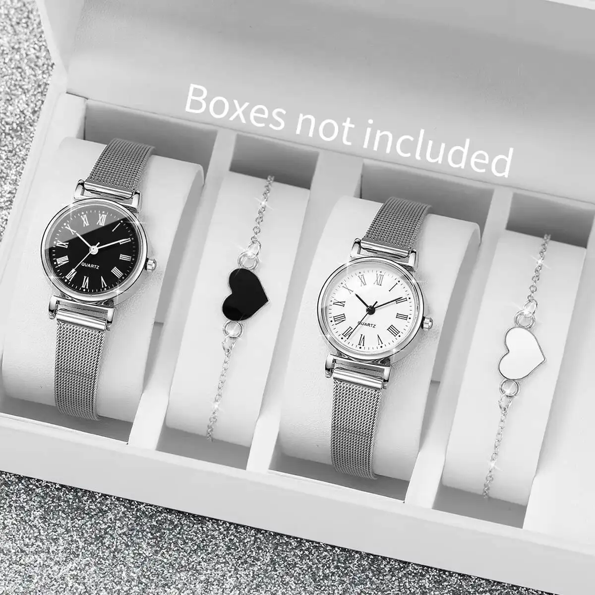 

2/4 шт. Модные кварцевые часы с римским циферблатом, повседневные женские часы с сетчатым ремешком, набор браслетов Reloj Mujer (без коробки)