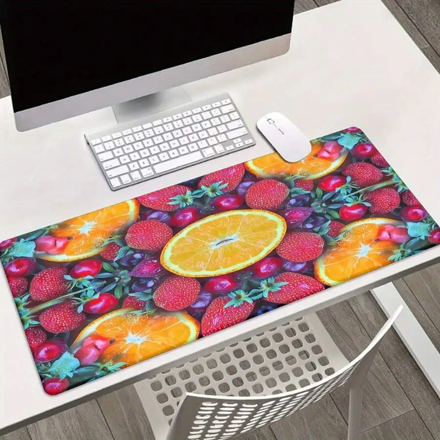 Vibrant Orange And Strawberry Print Mouse Pad With Anti-Slip Rubber Base For Gaming Office Laptop